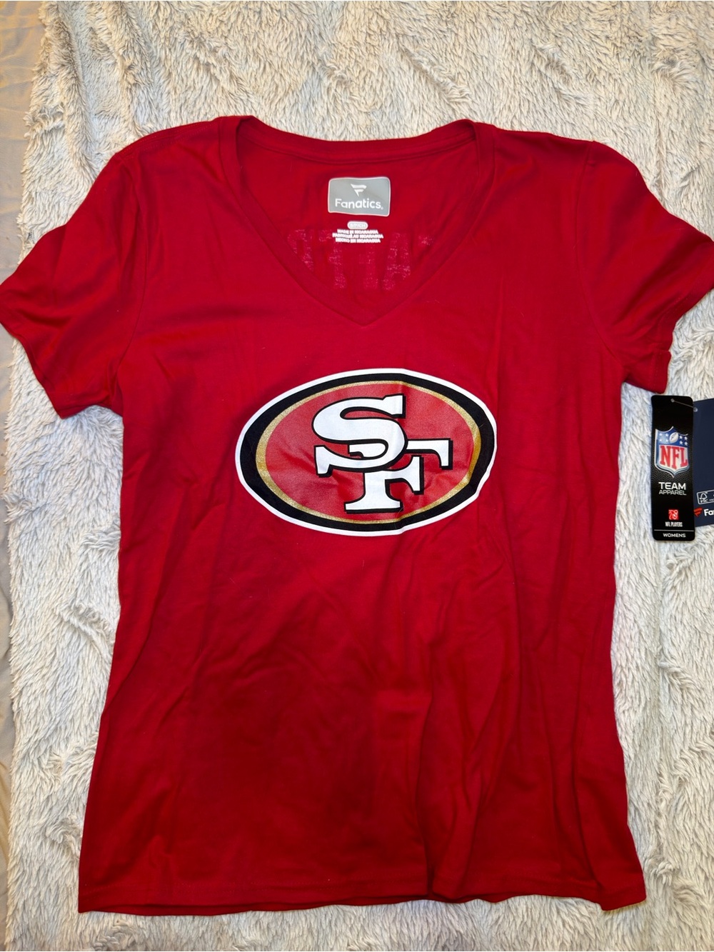 Fanatics San Francisco 49ers V-Neck Women's Tee Size Small Christian McCaffrey